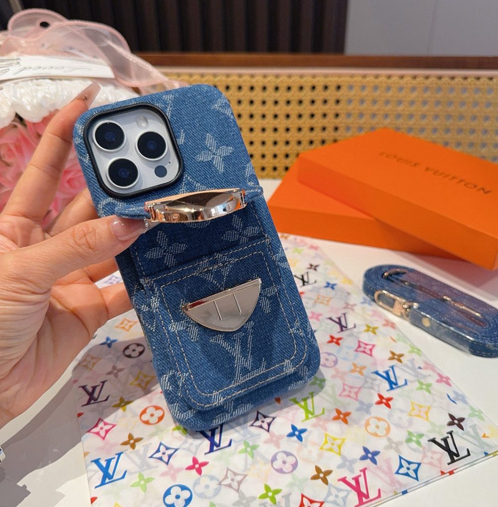 iPhoneケースルイ・ヴィトン風 デニム ポーチ型スマホケース 2色入 - 画像 8