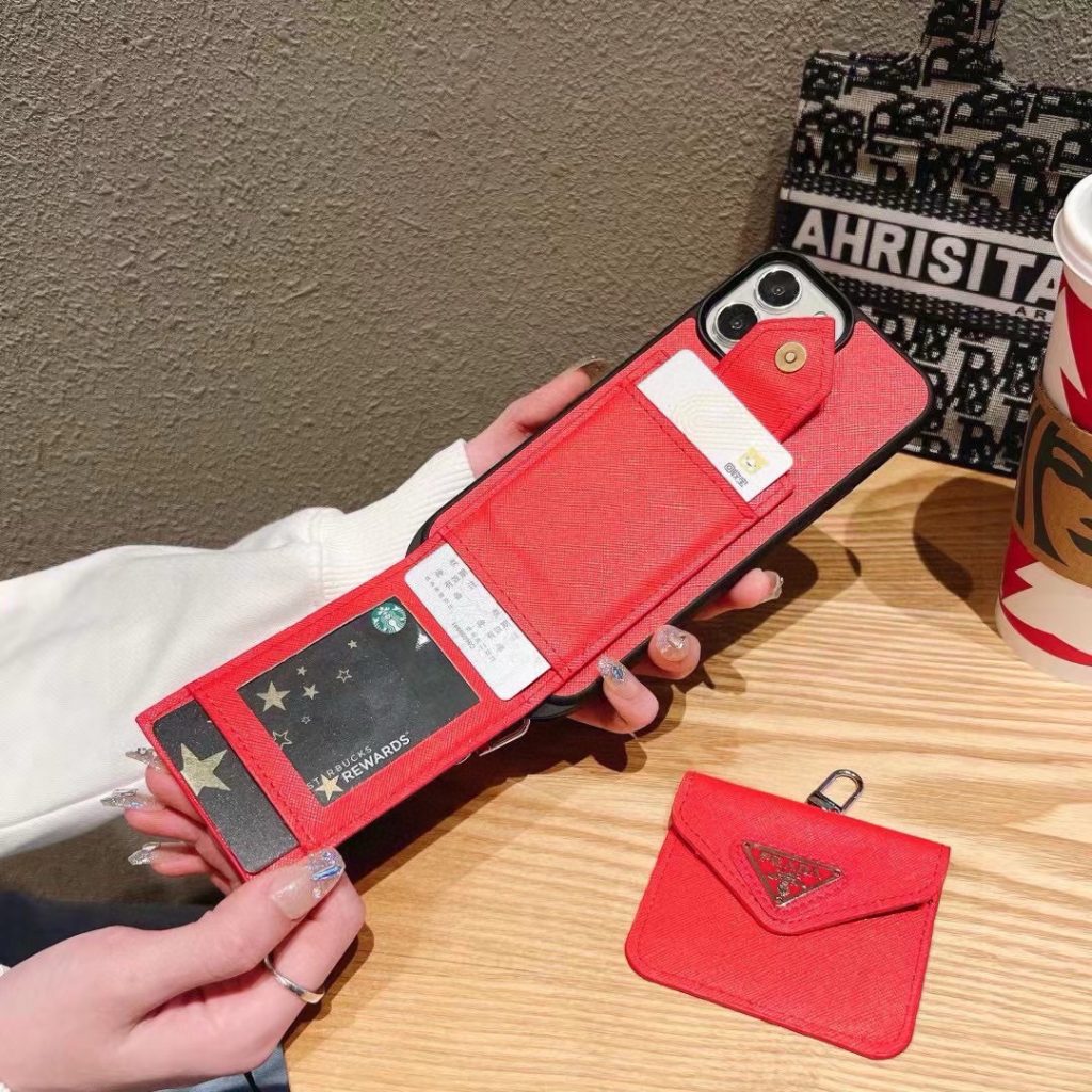 iPhoneケース赤色のプラダ スマホケース 2色入 カード収納付き ストラップ付き 🌸 - 画像 4