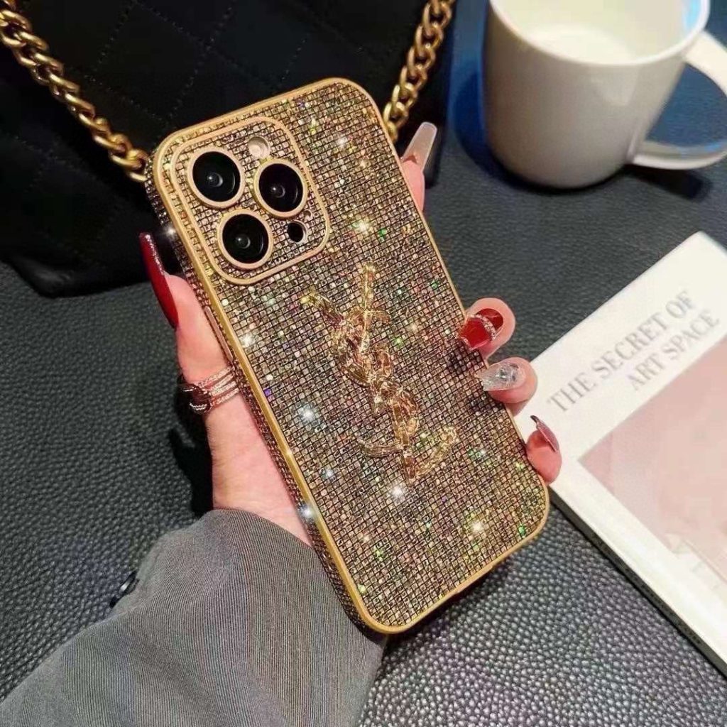 iPhoneケースYSL ラインストーン iPhoneケース 2色入 - 画像 3