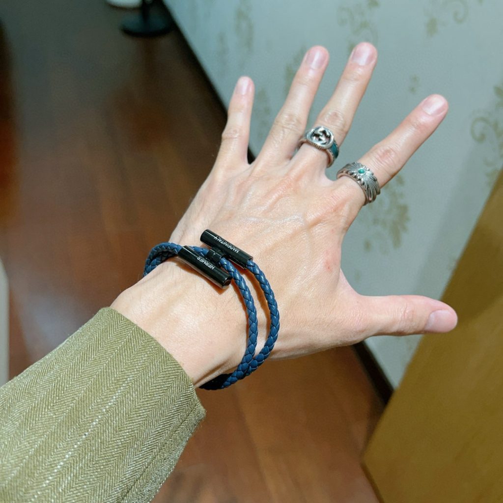 HERMES ブレスレット 2色 ブルー 編み紐 1つで2通りの着け方 🌟 - 画像 3
