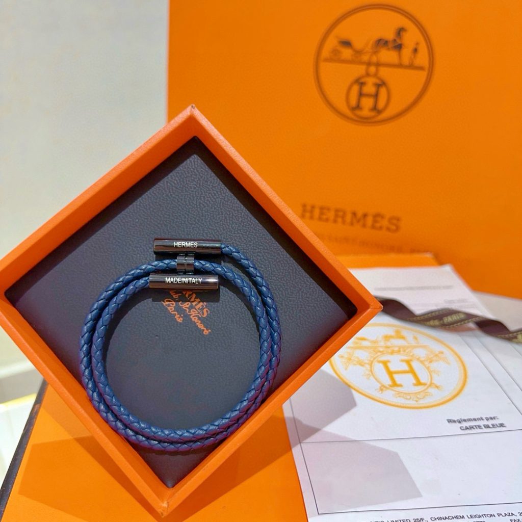 HERMES ブレスレット 2色 ブルー 編み紐 1つで2通りの着け方 🌟 - 画像 4