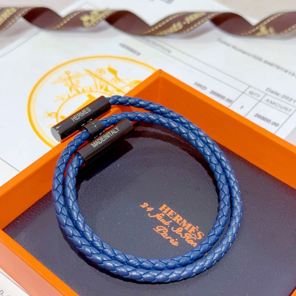 HERMES ブレスレット 2色 ブルー 編み紐 1つで2通りの着け方 🌟 - 画像 5
