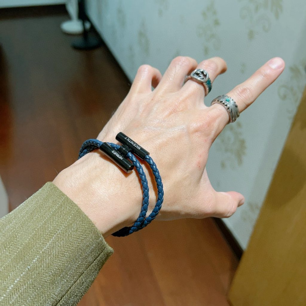 HERMES ブレスレット 2色 ブルー 編み紐 1つで2通りの着け方 🌟 - 画像 6