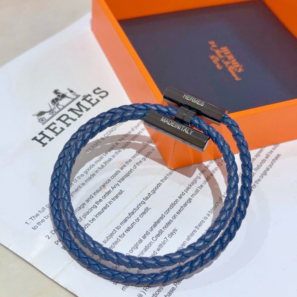 HERMES ブレスレット 2色 ブルー 編み紐 1つで2通りの着け方 🌟 - 画像 7