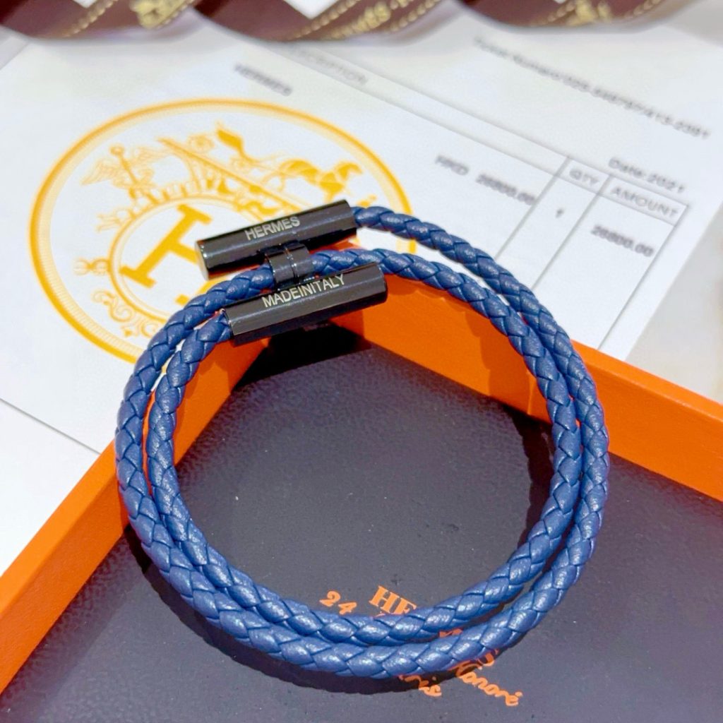 HERMES ブレスレット 2色 ブルー 編み紐 1つで2通りの着け方 🌟 - 画像 8