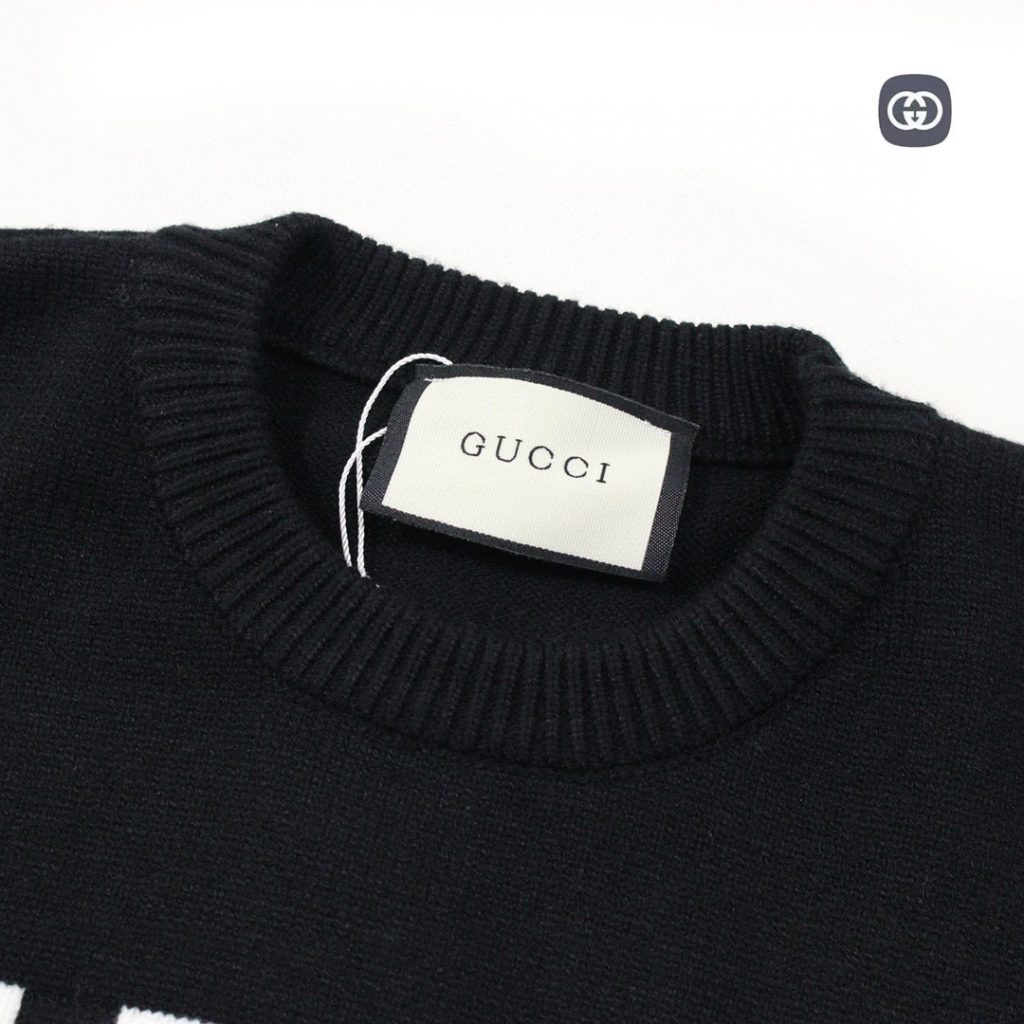 GucciGUCCI ニットセーター ブラック ロゴデザイン 1色 - 画像 6