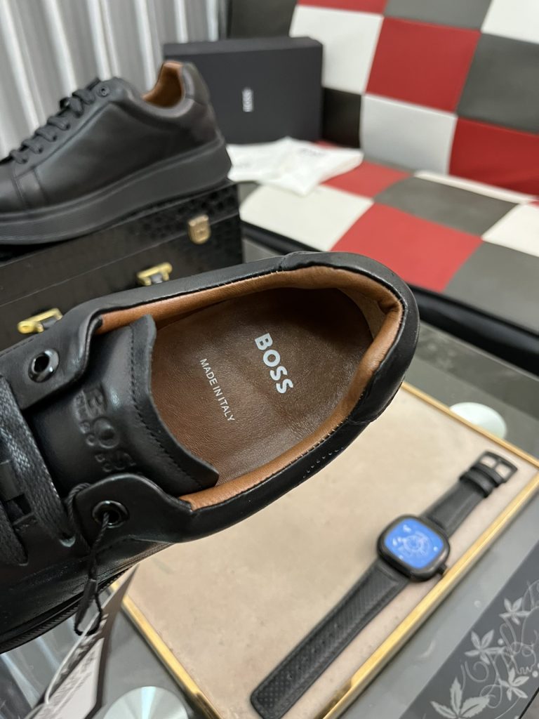 HUGO BOSS 男性用 レザースニーカー ブラック 1色入 🖤 高級感のあるスタイリッシュなデザイン ファッション性と快適さを兼ね備えた一足 - 画像 8