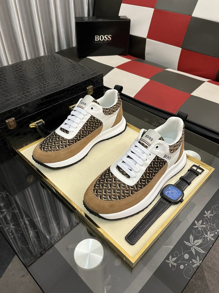HUGO BOSS メンズスニーカー ブラウン×ホワイト ローカット 2色展開 🐊 - 画像 2