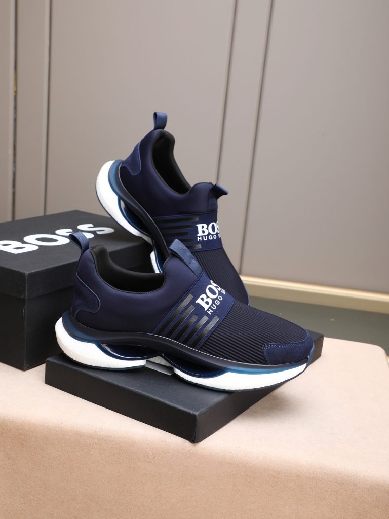 HUGO BOSS メンズ スニーカー ネイビー 3色入 スリッポン シューズ 軽量 通気性抜群 💼 - 画像 4