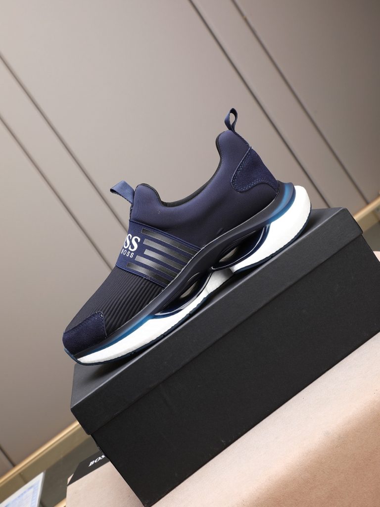HUGO BOSS メンズ スニーカー ネイビー 3色入 スリッポン シューズ 軽量 通気性抜群 💼 - 画像 6