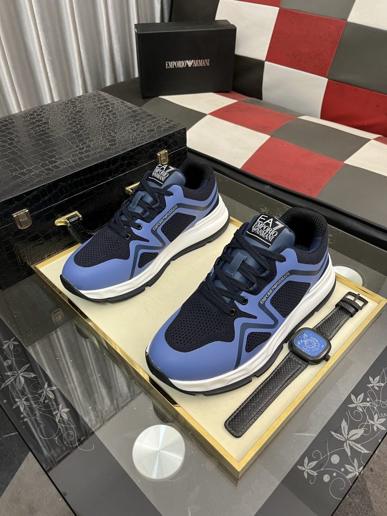 EMPORIO ARMANI メンズ スニーカー 2色 ブルー ブラック 綿素材 カジュアルシューズ 🥿 - 画像 2