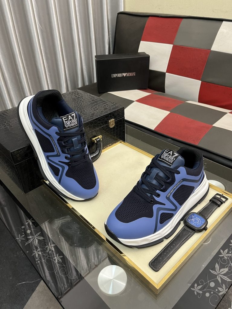 EMPORIO ARMANI メンズ スニーカー 2色 ブルー ブラック 綿素材 カジュアルシューズ 🥿 - 画像 3