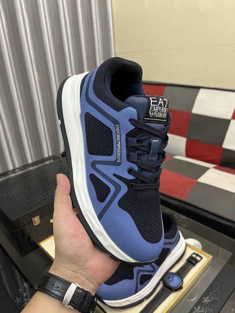 EMPORIO ARMANI メンズ スニーカー 2色 ブルー ブラック 綿素材 カジュアルシューズ 🥿 - 画像 4