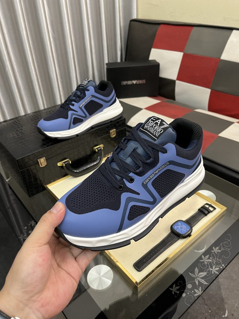 EMPORIO ARMANI メンズ スニーカー 2色 ブルー ブラック 綿素材 カジュアルシューズ 🥿 - 画像 5