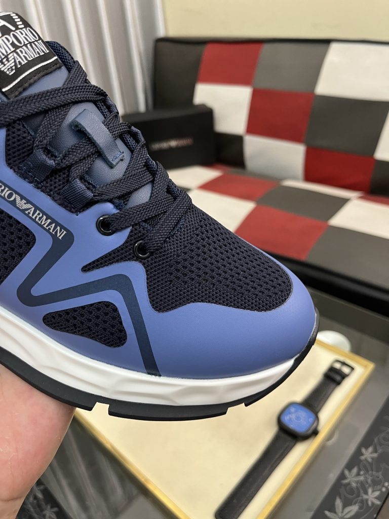 EMPORIO ARMANI メンズ スニーカー 2色 ブルー ブラック 綿素材 カジュアルシューズ 🥿 - 画像 6
