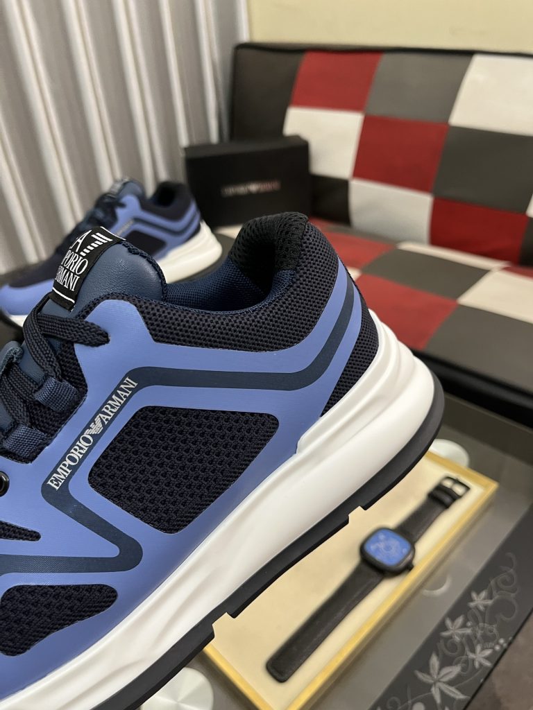 EMPORIO ARMANI メンズ スニーカー 2色 ブルー ブラック 綿素材 カジュアルシューズ 🥿 - 画像 7