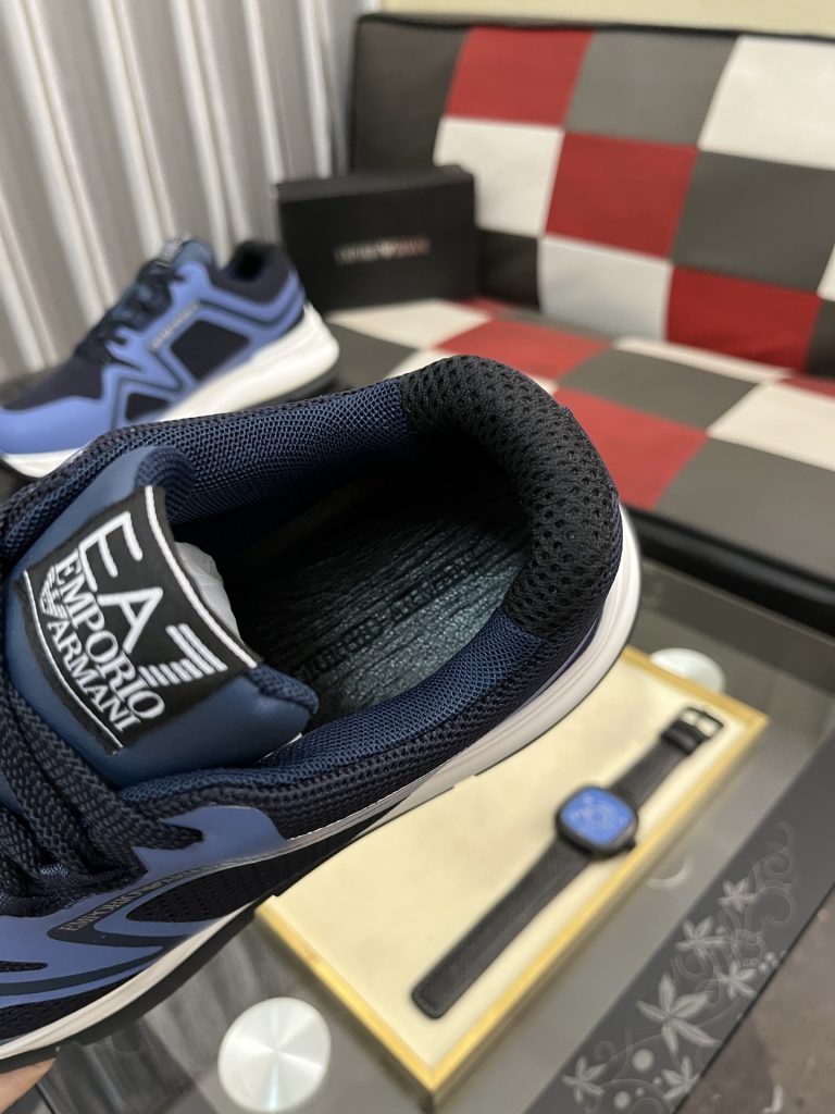 EMPORIO ARMANI メンズ スニーカー 2色 ブルー ブラック 綿素材 カジュアルシューズ 🥿 - 画像 8