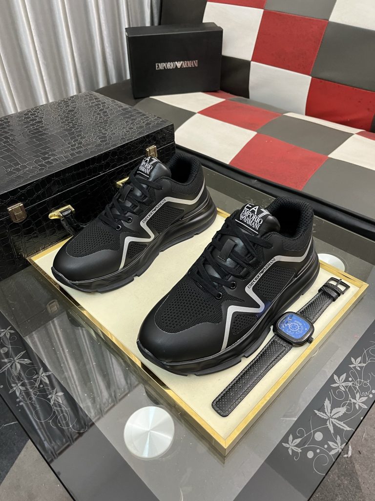 EMPORIO ARMANI メンズ スニーカー 5色展開 黒 メッシュ素材 軽量設計 2024年新作 🥿 - 画像 2