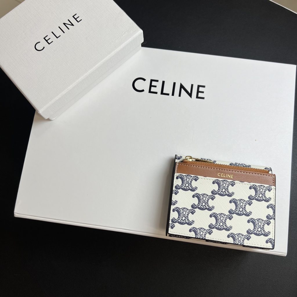 CELINE セリーヌ ウォレット ブルー×ホワイト デニム柄 2way 二つ折り 財布 4色入 - 画像 2