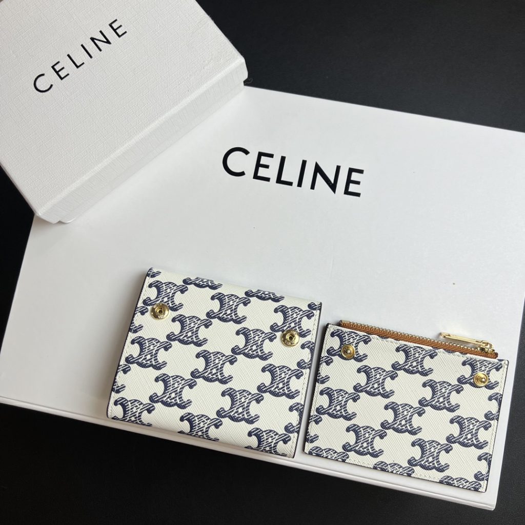 CELINE セリーヌ ウォレット ブルー×ホワイト デニム柄 2way 二つ折り 財布 4色入 - 画像 4