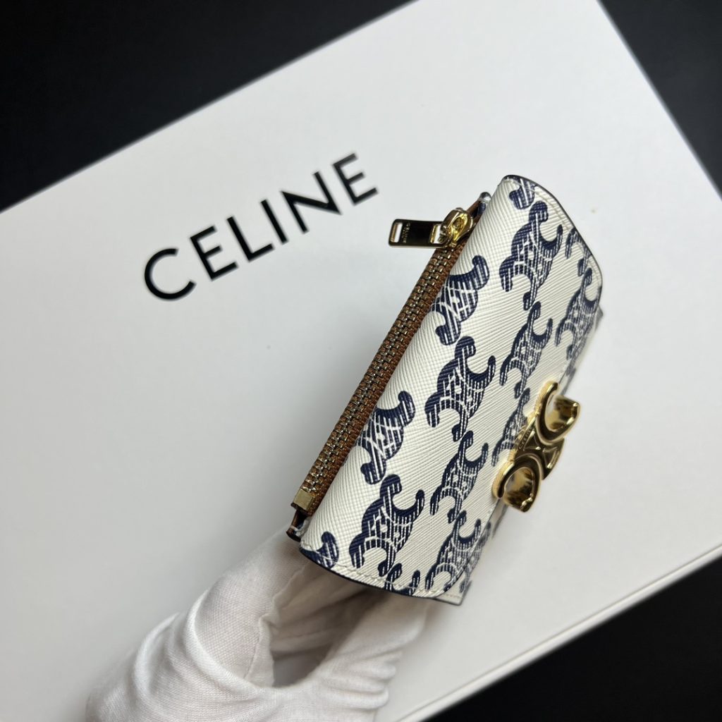 CELINE セリーヌ ウォレット ブルー×ホワイト デニム柄 2way 二つ折り 財布 4色入 - 画像 5