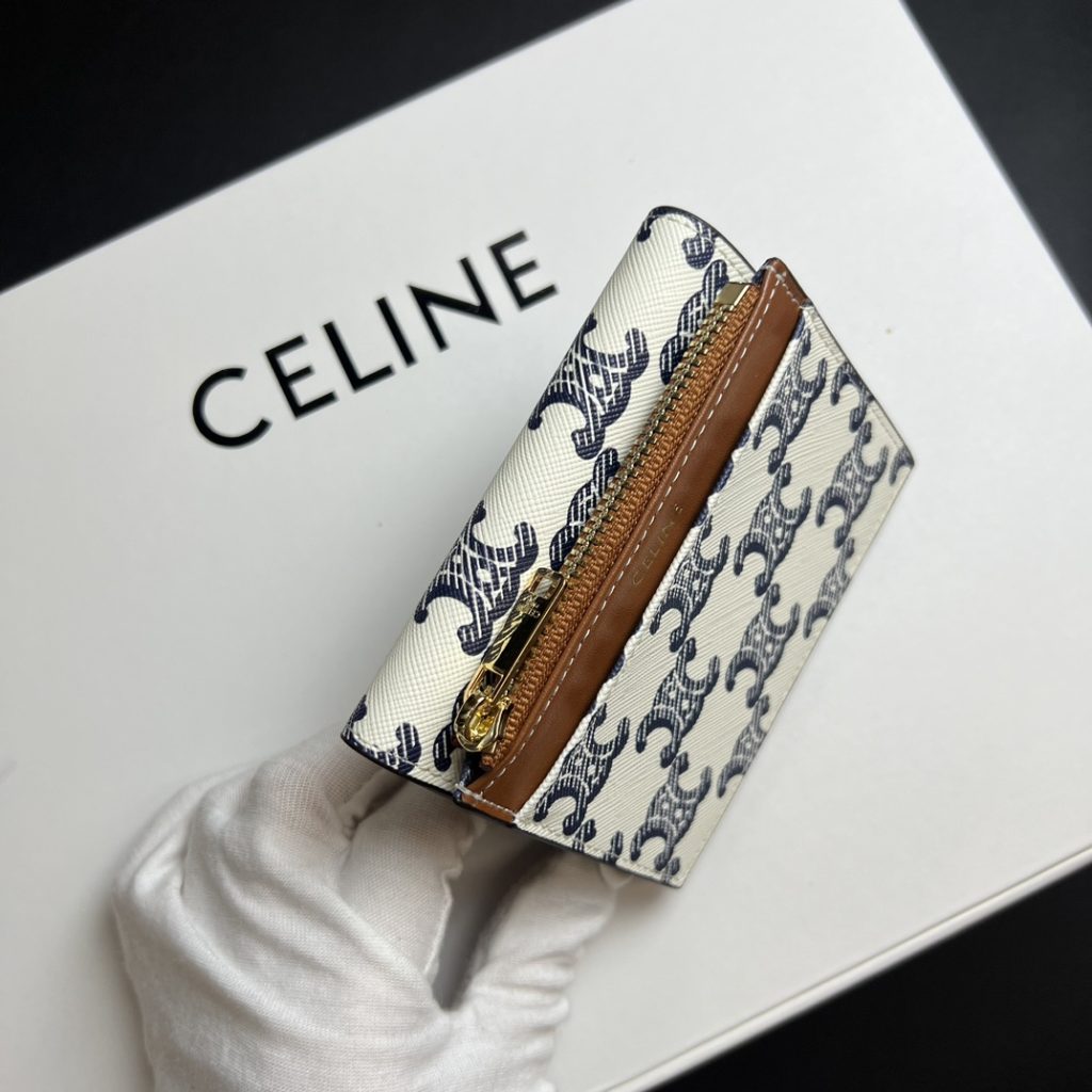 CELINE セリーヌ ウォレット ブルー×ホワイト デニム柄 2way 二つ折り 財布 4色入 - 画像 6