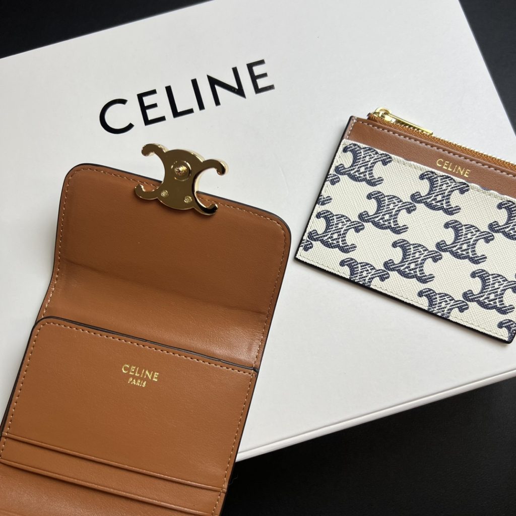 CELINE セリーヌ ウォレット ブルー×ホワイト デニム柄 2way 二つ折り 財布 4色入 - 画像 7