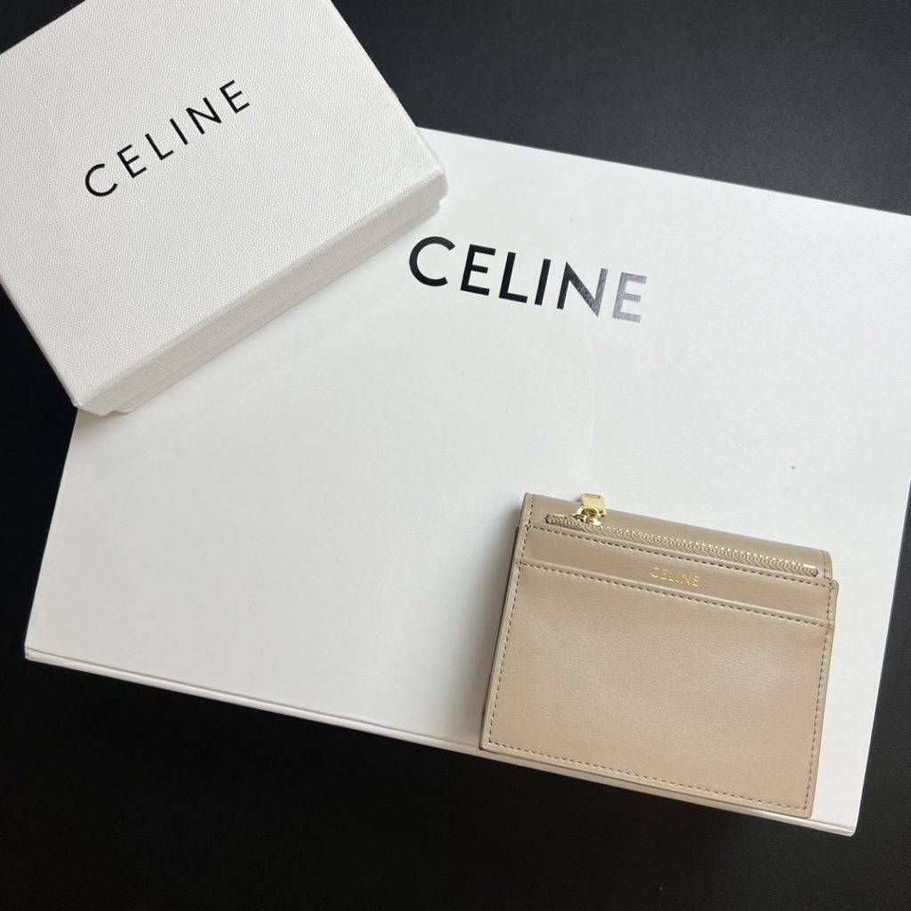 CELINE セリーヌ カードケース ベージュ 2WAY 二つ折り 財布 ゴールド金具 - 画像 2