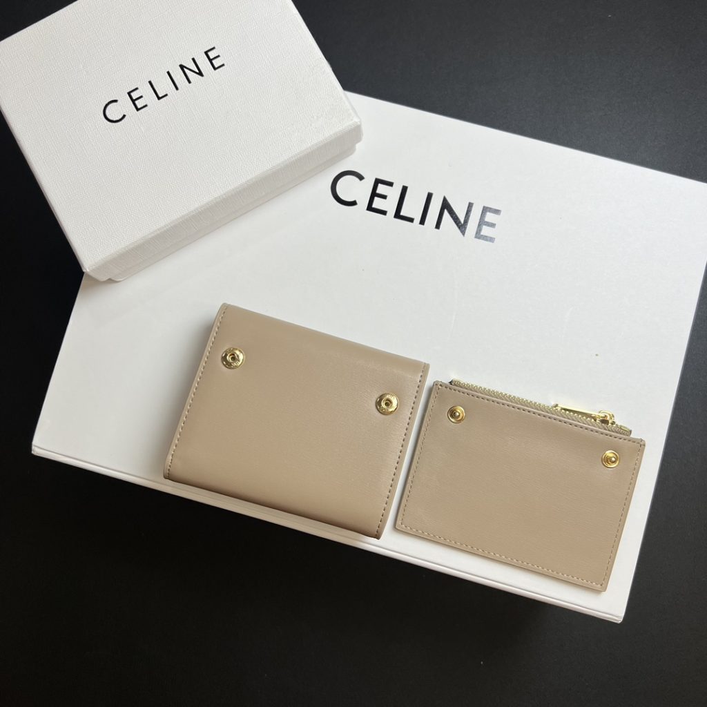 CELINE セリーヌ カードケース ベージュ 2WAY 二つ折り 財布 ゴールド金具 - 画像 4