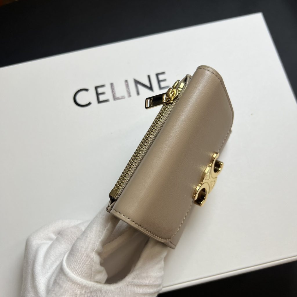 CELINE セリーヌ カードケース ベージュ 2WAY 二つ折り 財布 ゴールド金具 - 画像 5