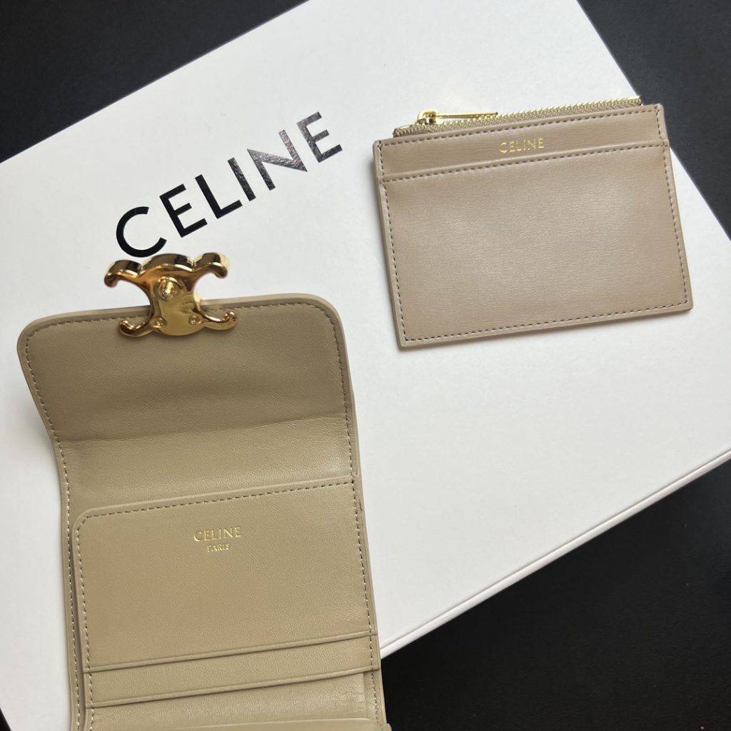 CELINE セリーヌ カードケース ベージュ 2WAY 二つ折り 財布 ゴールド金具 - 画像 7