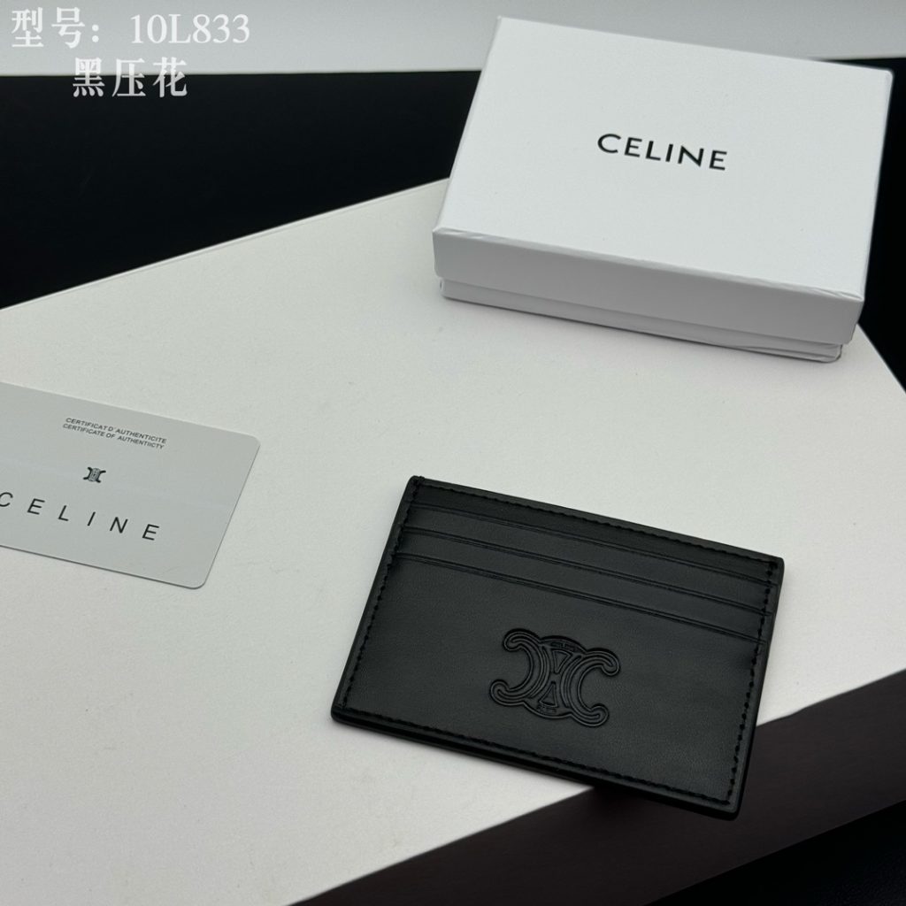 CELINE ブランドカードケース 10L833 黒 ブラック 質感抜群のレザー ミニウォレット 1枚式 カードケース - 画像 3