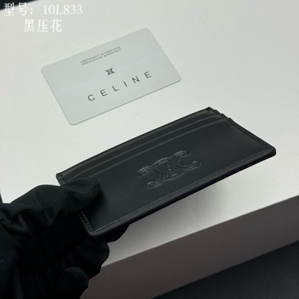 CELINE ブランドカードケース 10L833 黒 ブラック 質感抜群のレザー ミニウォレット 1枚式 カードケース - 画像 6