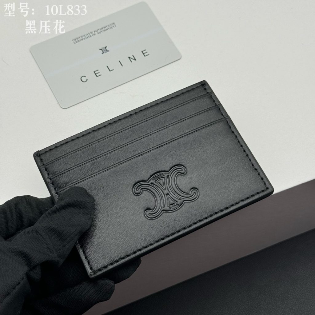 CELINE ブランドカードケース 10L833 黒 ブラック 質感抜群のレザー ミニウォレット 1枚式 カードケース - 画像 8