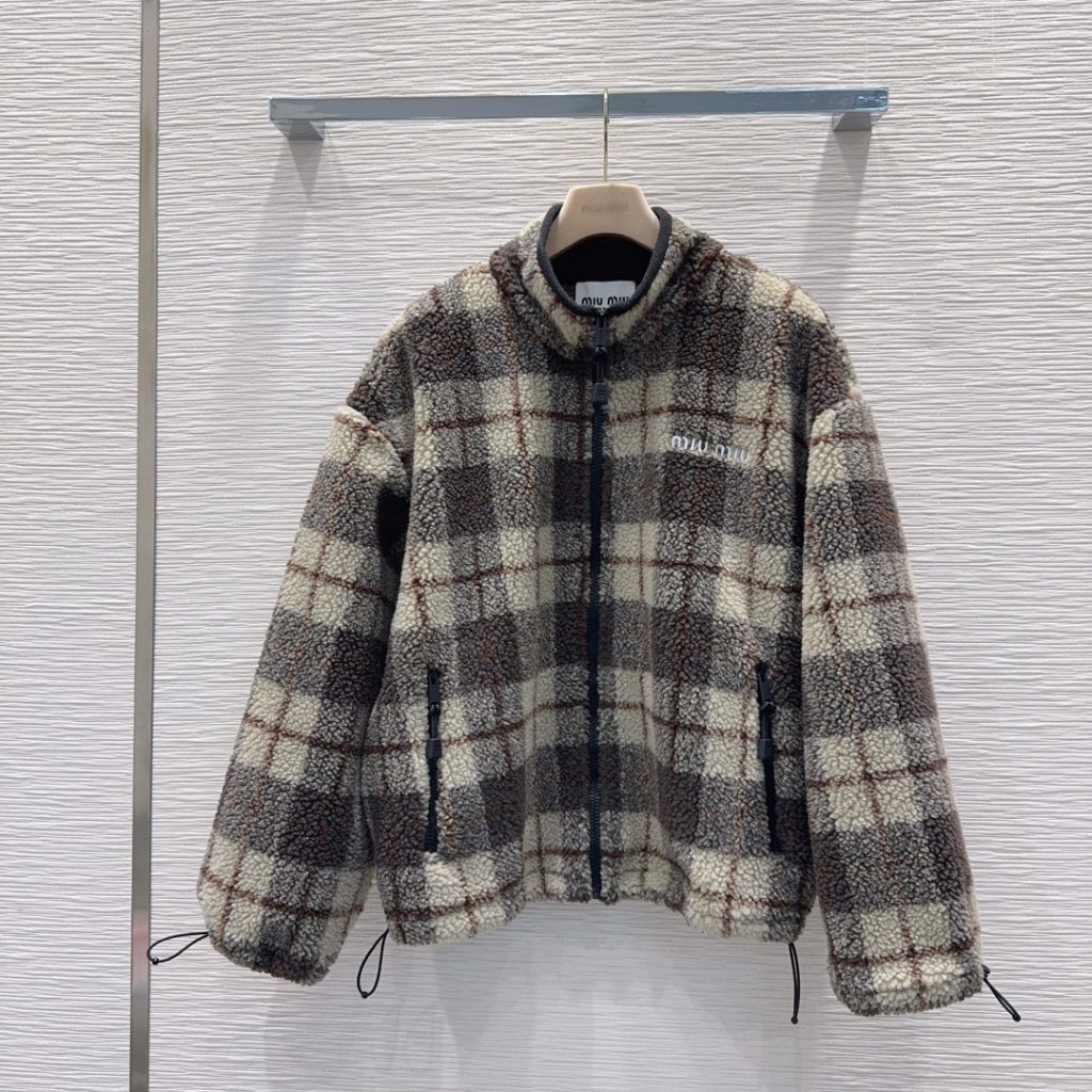 MIU MIU チェック ファー ファージャケット | ブラック ブラウン ホワイト - 画像 2