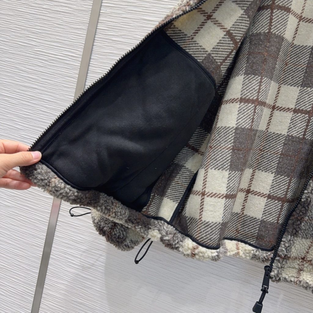 MIU MIU チェック ファー ファージャケット | ブラック ブラウン ホワイト - 画像 8