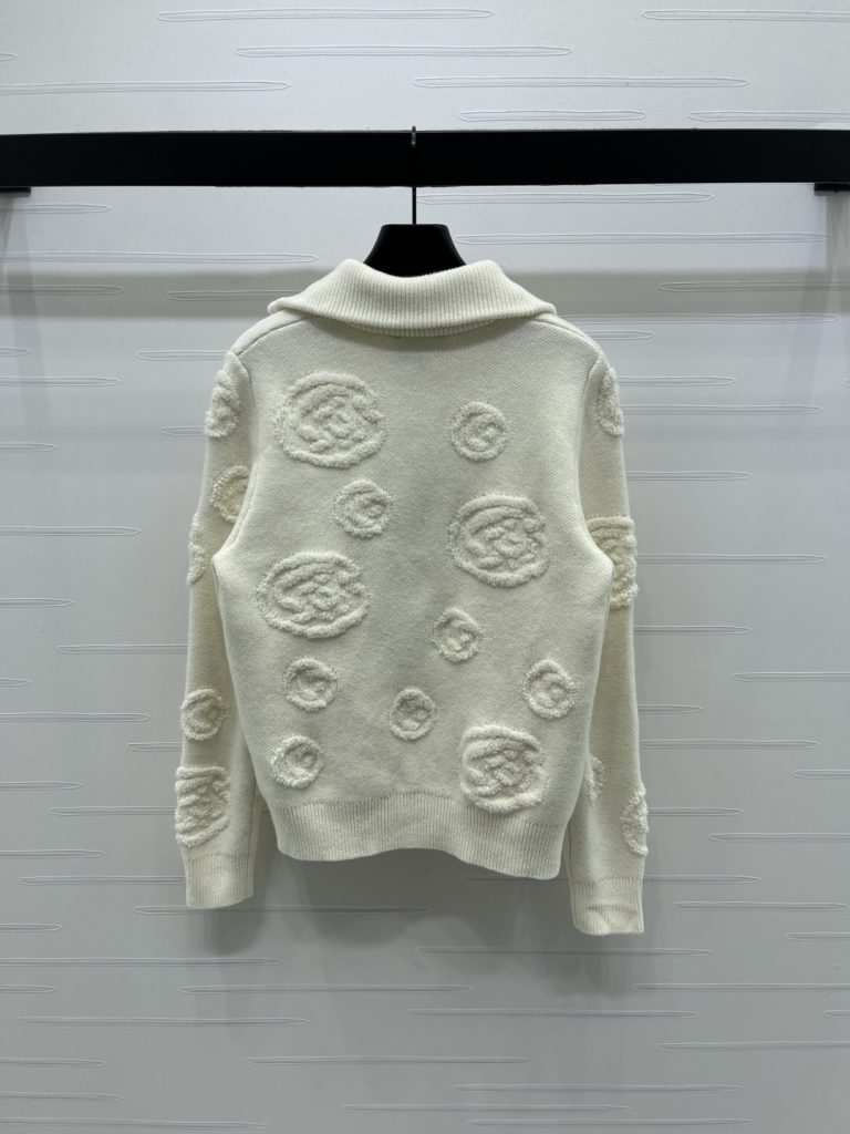 CHANEL ファスナーフード付きニットカーディガン 30%カシミア-カシミア 70%ウール ホワイト/ネイビー - 画像 8