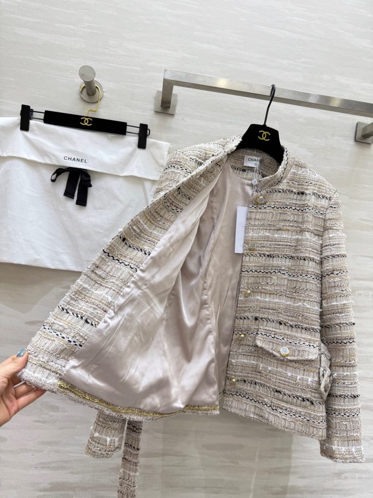 CHANEL 430 Chane2 秋冬 フランネル編み ベルト付き コート ナチュラルベージュ (SML) - 画像 8