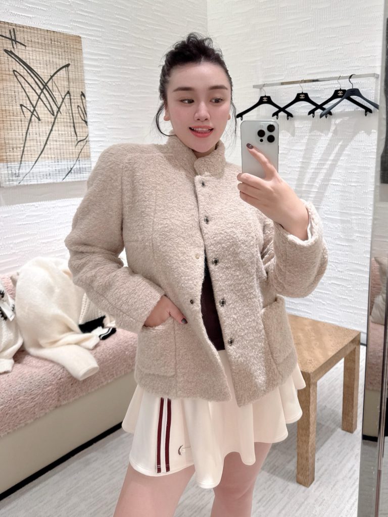 440 Chael 25N 高密度 粒毛 外套 ベージュ - 画像 4