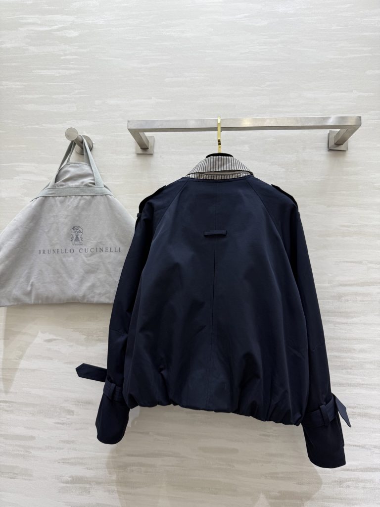 BRUNELLO CUCINELLI 440 フェイク2トーン ロングコート ストライプ襟 ブルー - 画像 5
