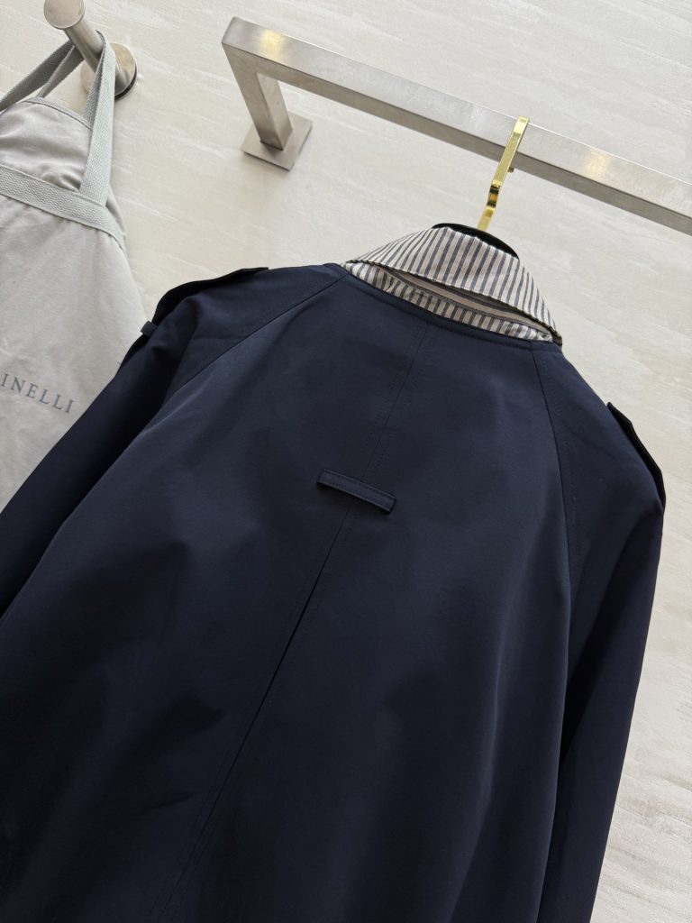 BRUNELLO CUCINELLI 440 フェイク2トーン ロングコート ストライプ襟 ブルー - 画像 6