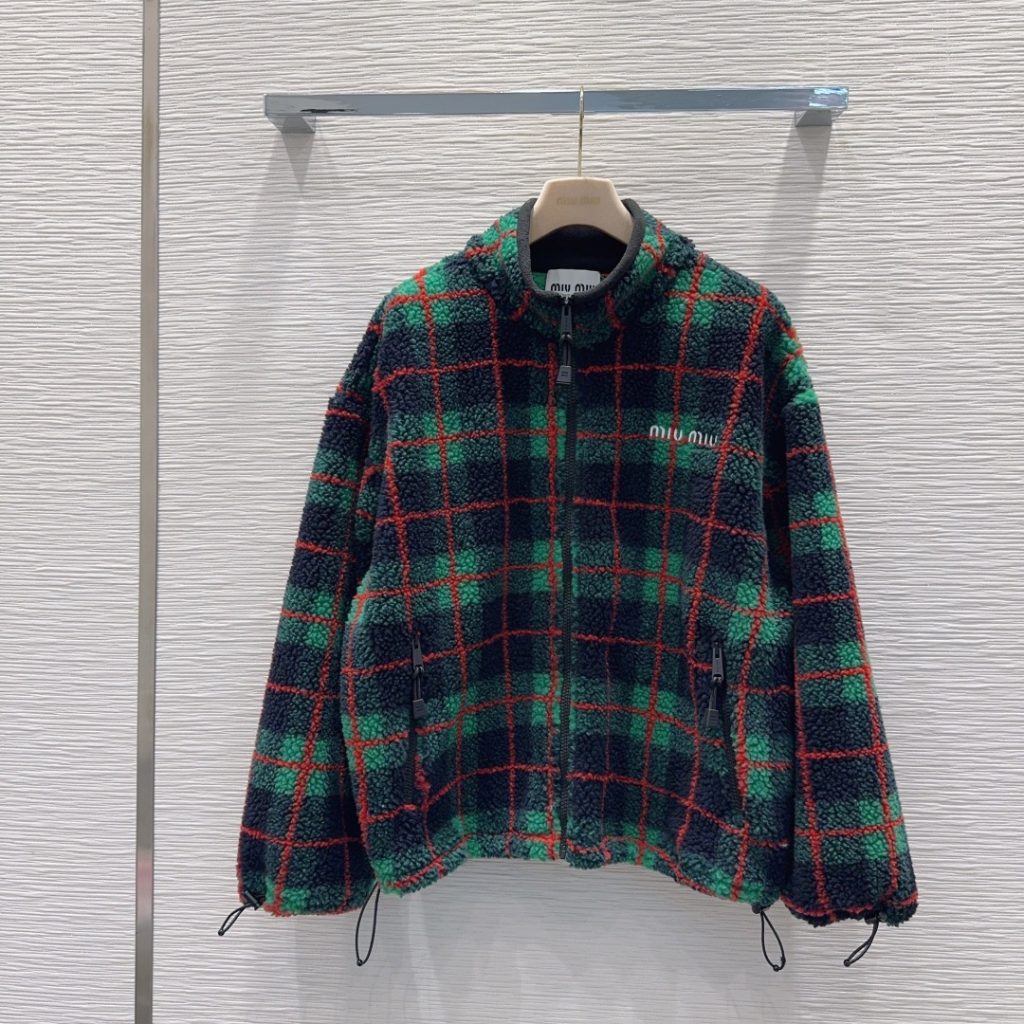Miu Miu 450 2025FW グリーン チェック スウェットジャケット | ファブリック素材 100%ポリエステル - 画像 3