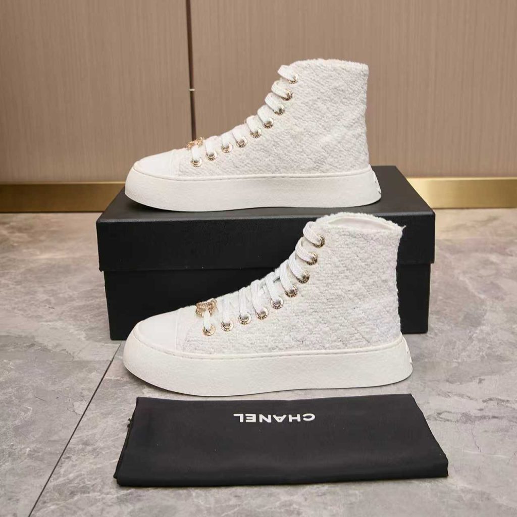 CHANEL チャンネル ハイカット スニーカー レディース メンズ 兼用 通勤 通学 白 ホワイト 丸洗いOK 2WAY 体型カバー ファッション 高級感 - 画像 5