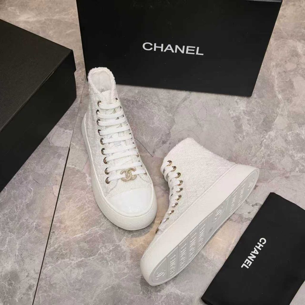 CHANEL チャンネル ハイカット スニーカー レディース メンズ 兼用 通勤 通学 白 ホワイト 丸洗いOK 2WAY 体型カバー ファッション 高級感 - 画像 6