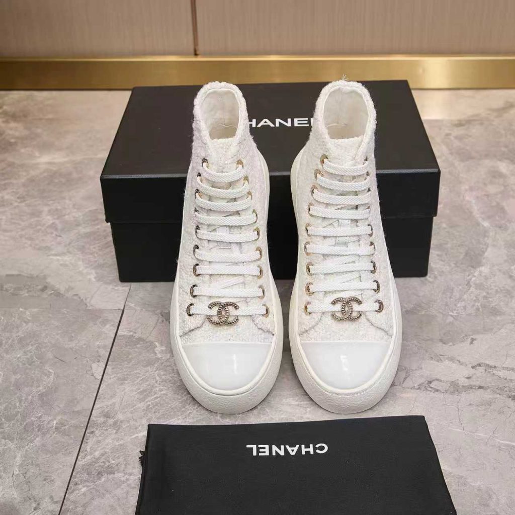 CHANEL チャンネル ハイカット スニーカー レディース メンズ 兼用 通勤 通学 白 ホワイト 丸洗いOK 2WAY 体型カバー ファッション 高級感 - 画像 7