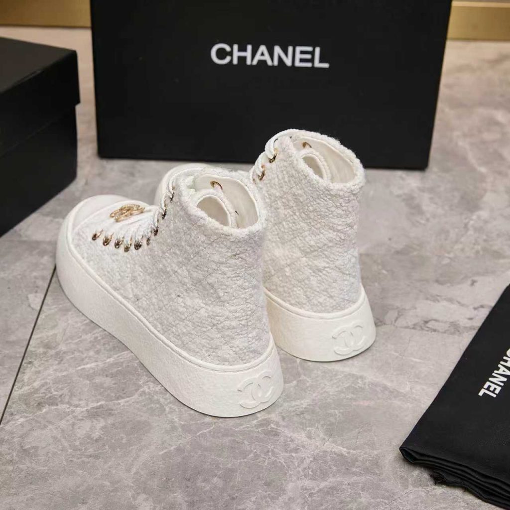 CHANEL チャンネル ハイカット スニーカー レディース メンズ 兼用 通勤 通学 白 ホワイト 丸洗いOK 2WAY 体型カバー ファッション 高級感 - 画像 8