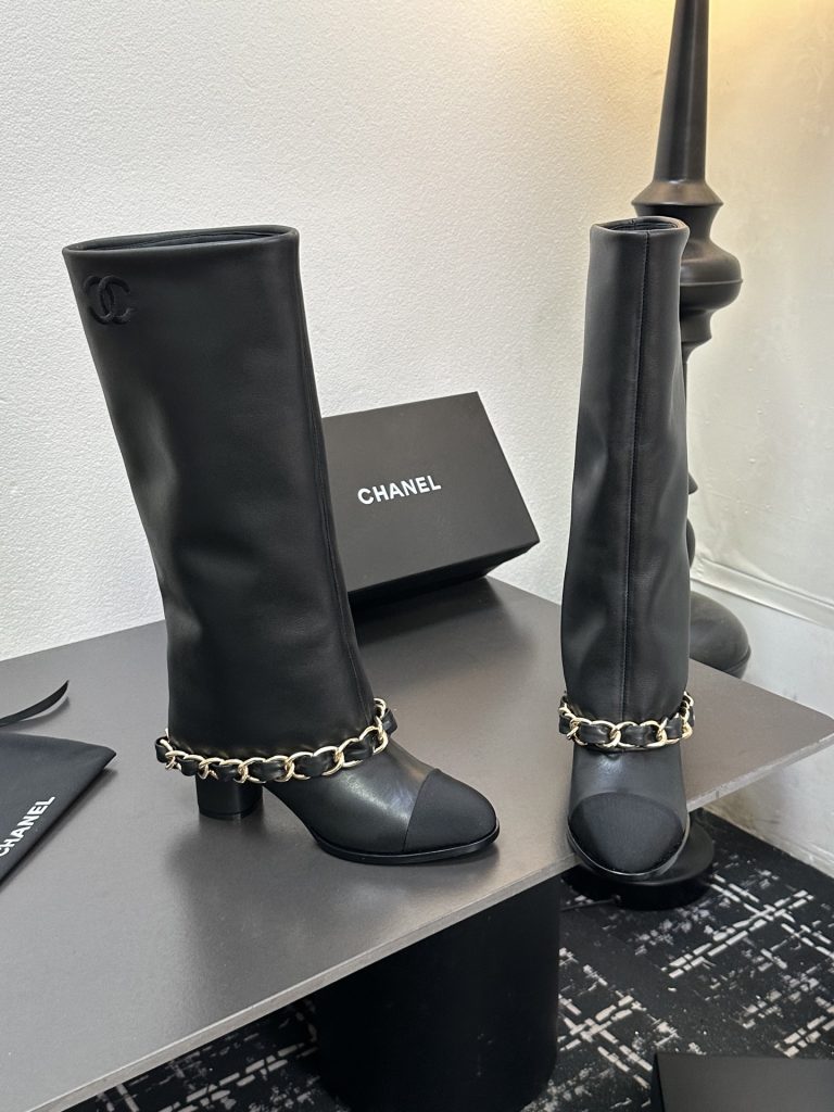 CHANEL シャネル ブーツ 本革 チェーン ブラック - 画像 3