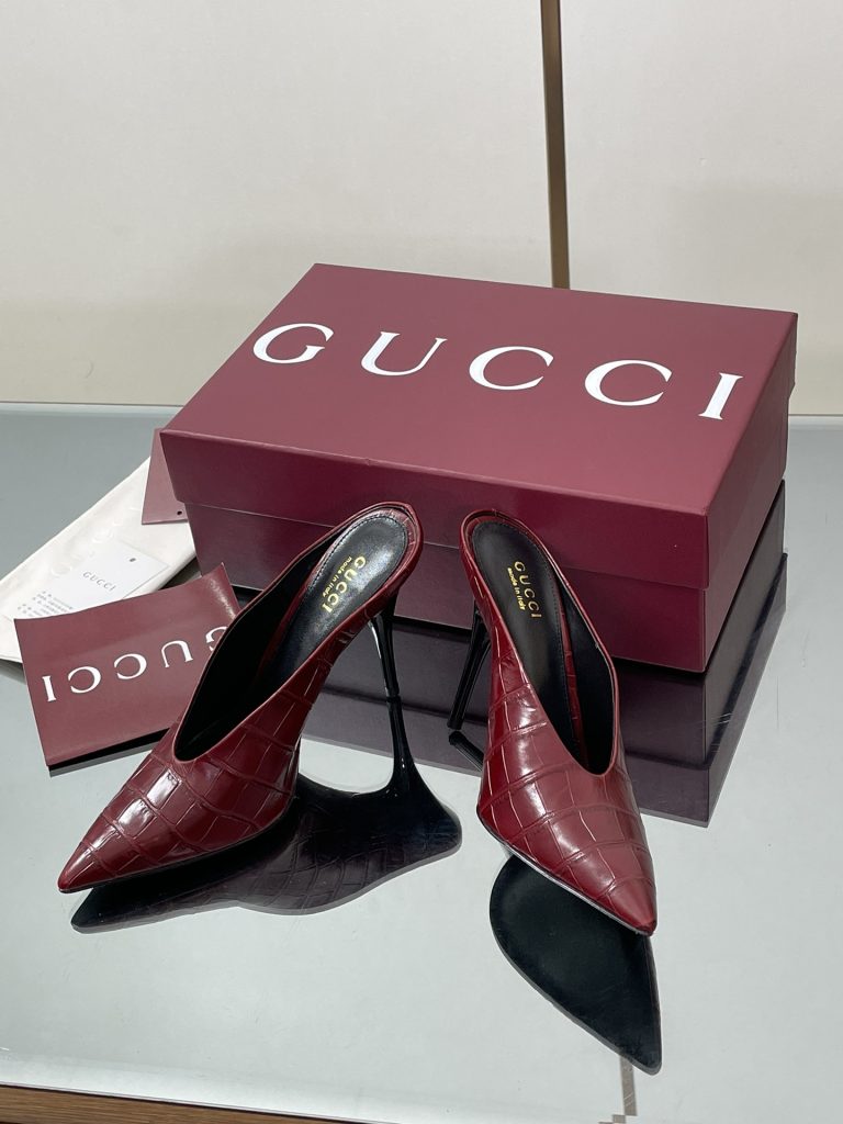 GUCCI グッチ ミッドヒール ミュール レディース 本革 紅色 ブラック 38 39 40 41 42 - 画像 7