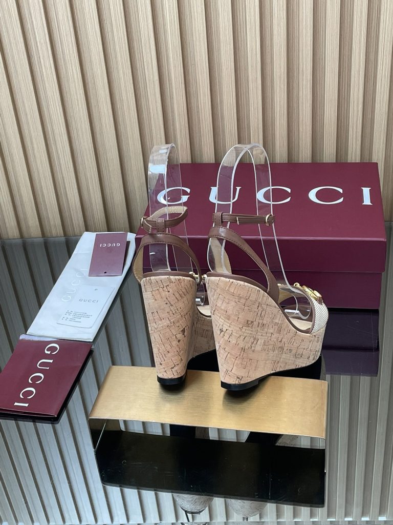 GUCCI グッチ ウェッジサンダル 本革 フラットヒール シューズ ブラック - 画像 5