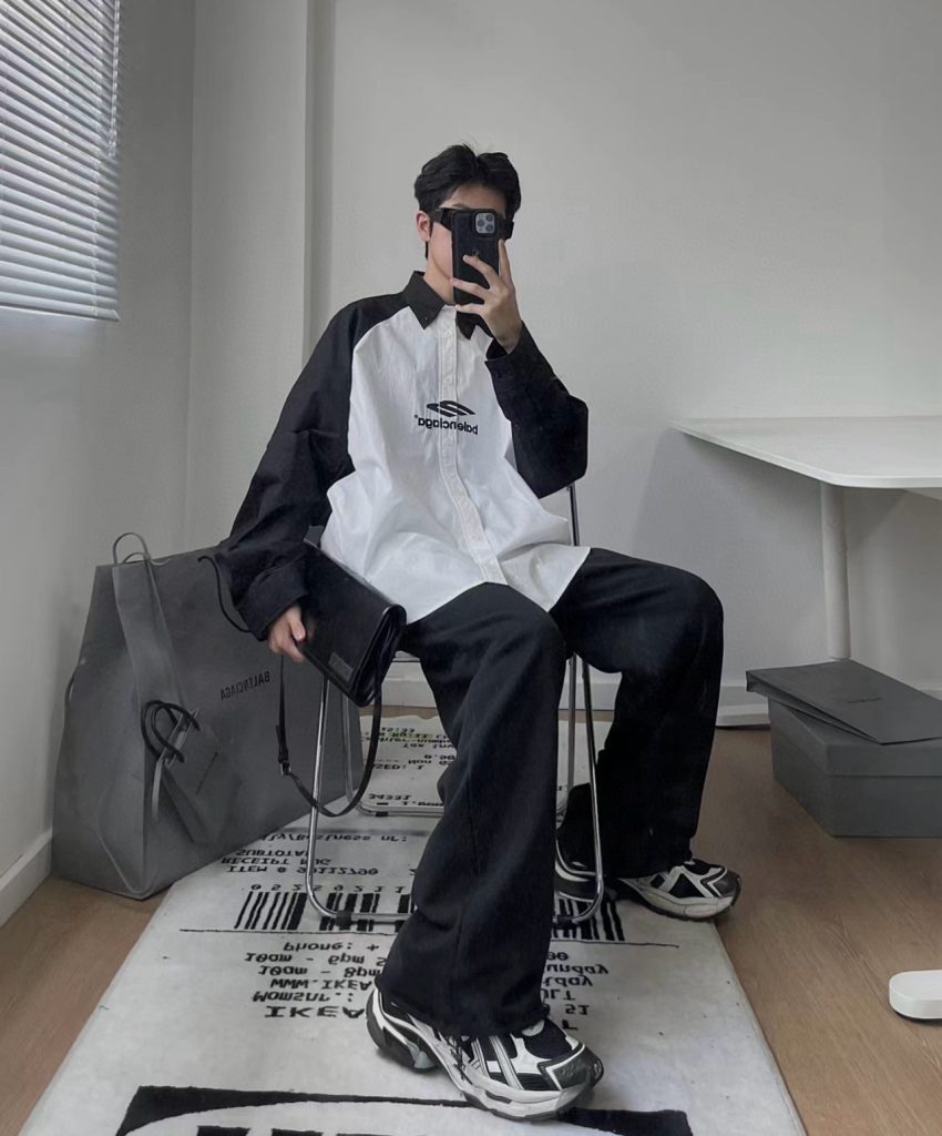 BALENCIAGA バレンシアガ ロングシャツ ブラック ホワイト - 画像 2